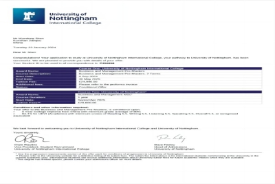 喜讯:我校商学院学生荣获英国诺丁汉大学硕士专业录取资格!